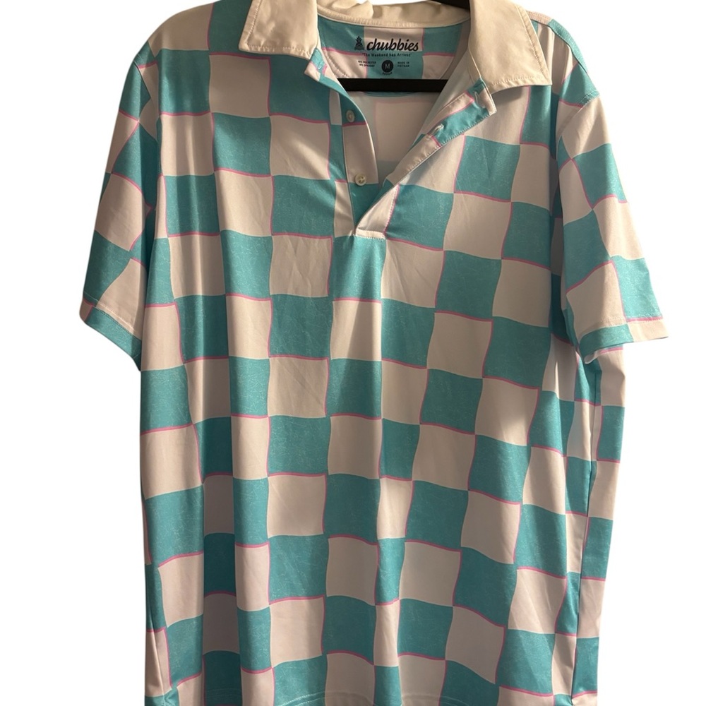Chubbies Men's Aqua and White Checkered Polo